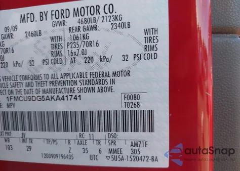 2010 Ford Escape Xlt z USA, uszkodzony, nr VIN 1FMCU9DG5AKA41741